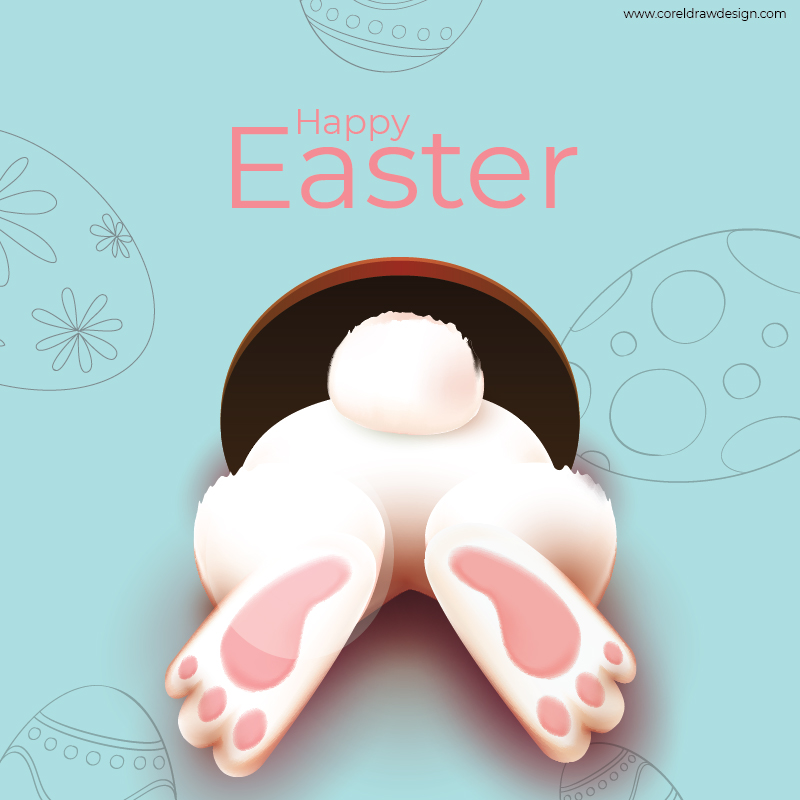 Happy Easter Rabbit Running Into Hole Yellow Background Sky With Egg Download Free Ai & EPS File Trending 2021 Template