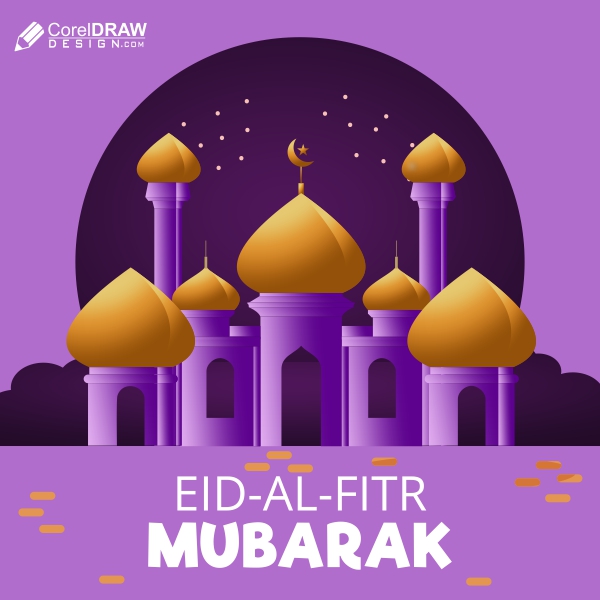 Happy Eid al Fitr Greeting card and Background islamic Vector illustration Design With mosque Download For Free