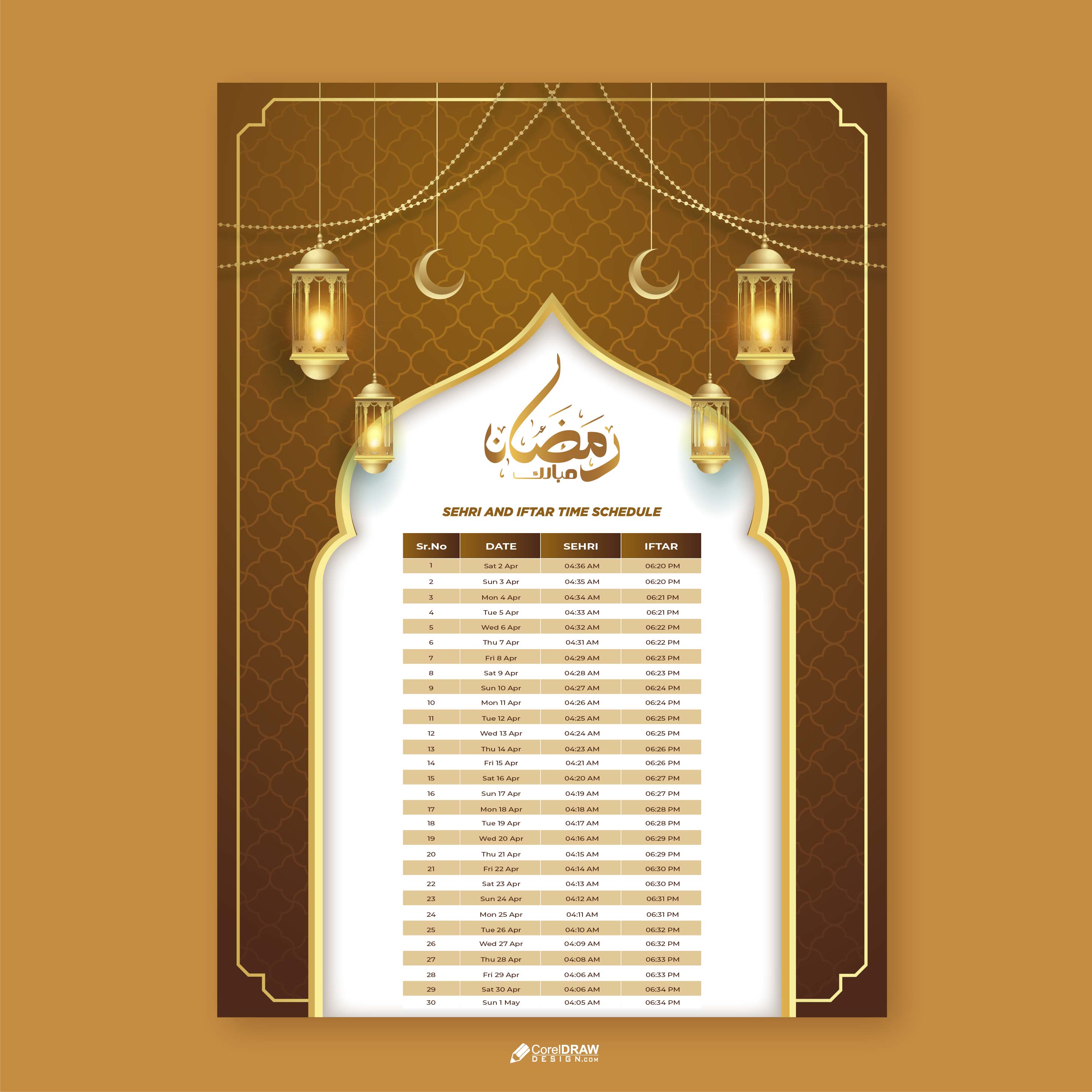 Happy Elegant Royal Ramadan Iftar Time Schedule Vector