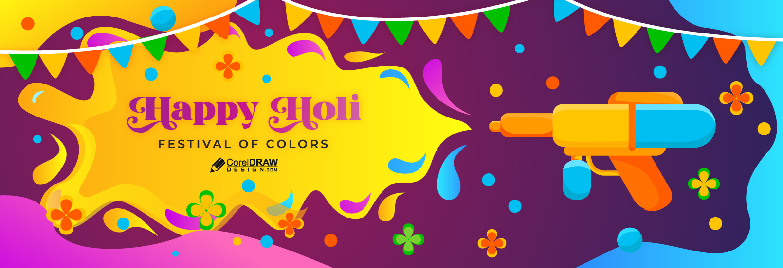 Happy Holi Colorful Pichkari Color Splash Vector