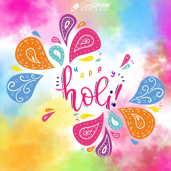 Happy Holi Text With Colorful Vector Background Free Download With Cdr And Eps File