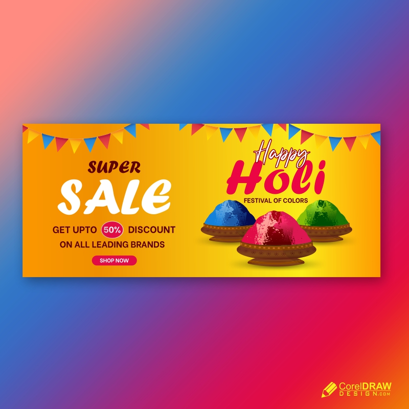 Happy Holi Trending Banner Design Sale Discount Free Vector