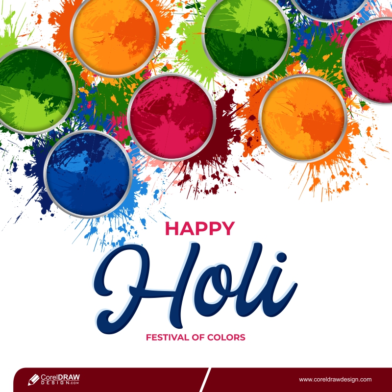 Happy Holi Trending Powder Color Plates Template Design Free Vector