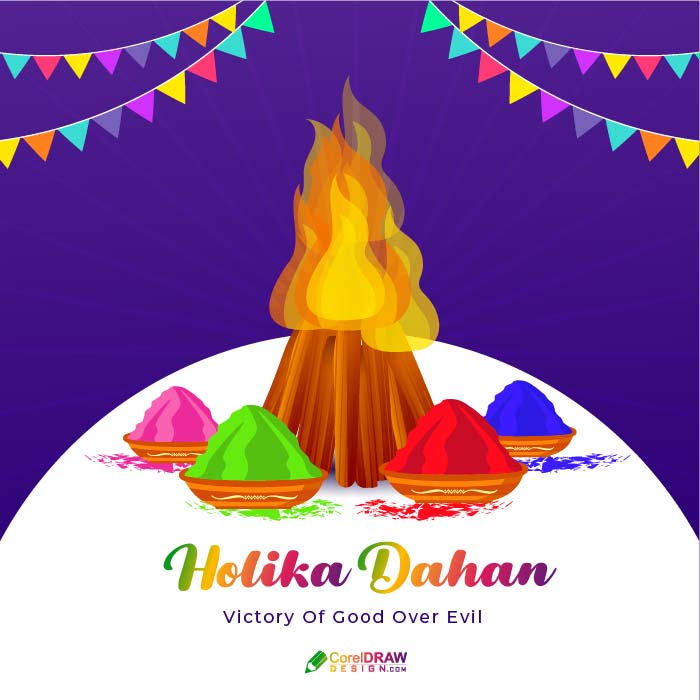 Download Happy Holika Dahan Colorful Colors Bonfire Vector graphic ...