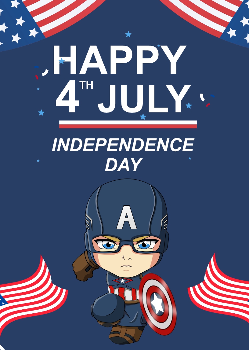 Happy Independence Day Usa 4 July Vector Wishing WIth Captain America Download For Free