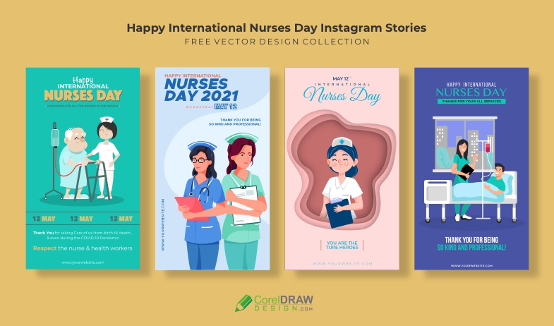 Happy International Nurses Day 2021 Instagram Stories Collection, Free Vector templates