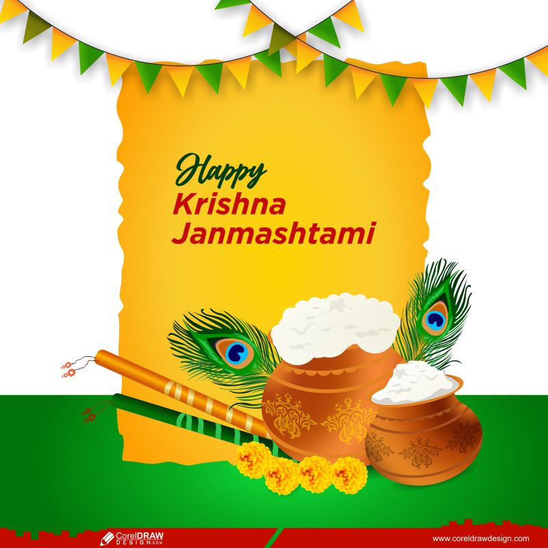 Happy Janmashtami Festival Bright Background Free Vector