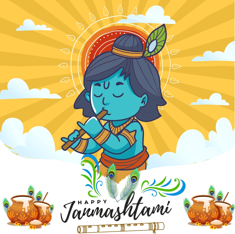Happy janmashtami Greeting Vector Design With Hindi typography Download For Free