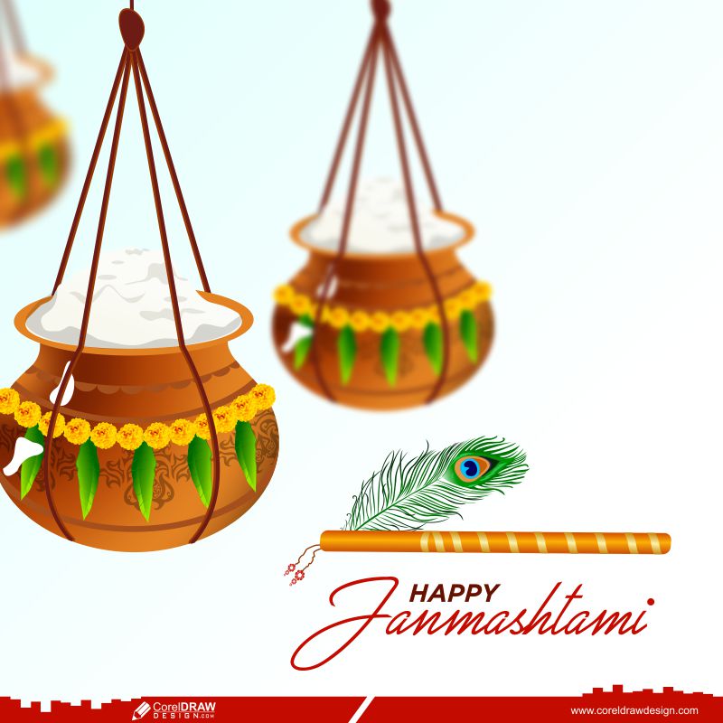 Happy Janmashtami Indian Festival Elegant Greeting Card Free Vector