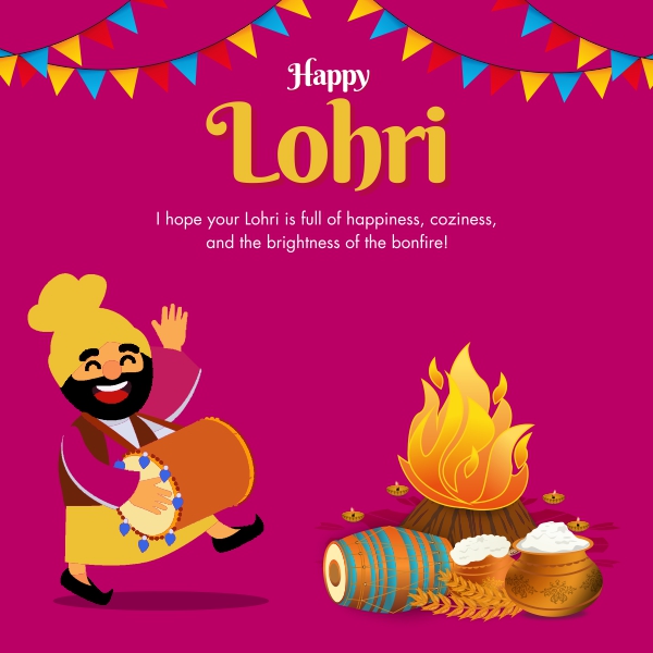 Happy Lohri 2025 Pink illustrative Vector CDR File Download For Free