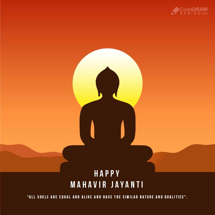 Happy Mahavir Jayanti silhouette sunset Vector