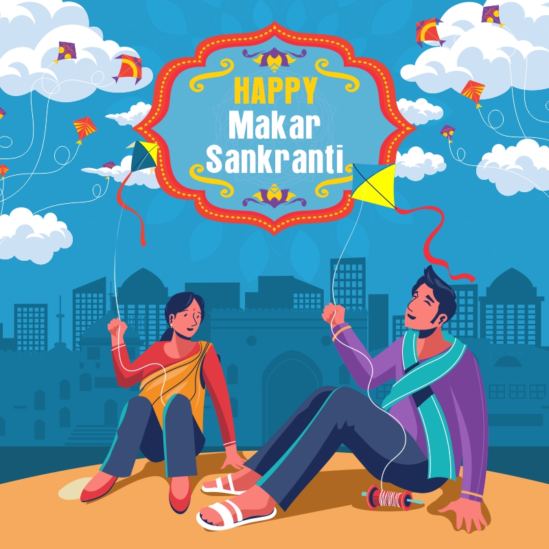 Happy Makar Sankranti 2024 Wishing Vector illustration For Free