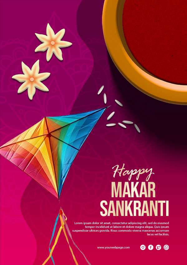 Happy Makar Sankranti 2025 Social Media Post Flyer PSD Template Download For Free