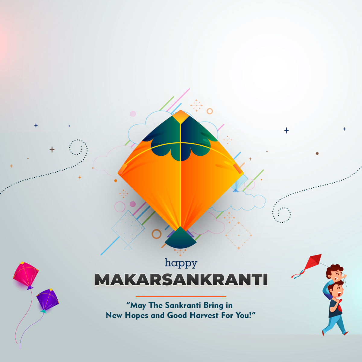 Happy Makar Sankranti Festival Kite Greeting Card Free PSD