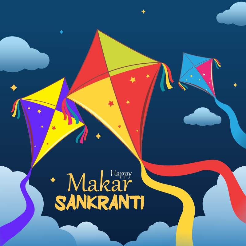 Happy makar sankranti indian kite festival social media post design