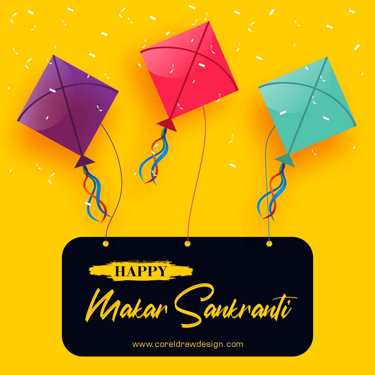 Happy Makar Sankranti With Three Kites Designs Free Vector