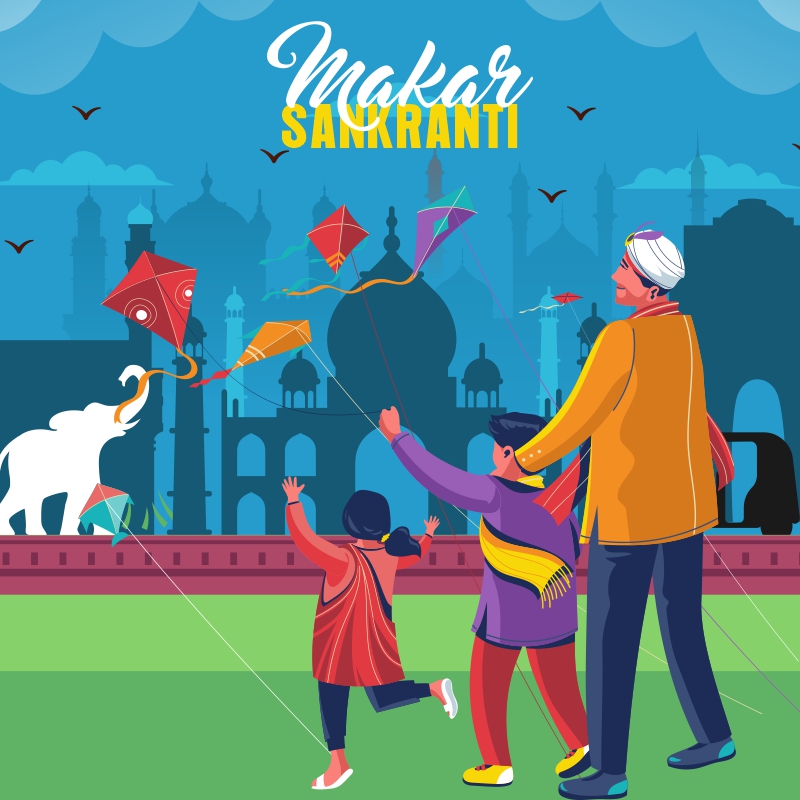 Happy MakarSankranti 2024 Wishing Greeting illustration Design Download For Free