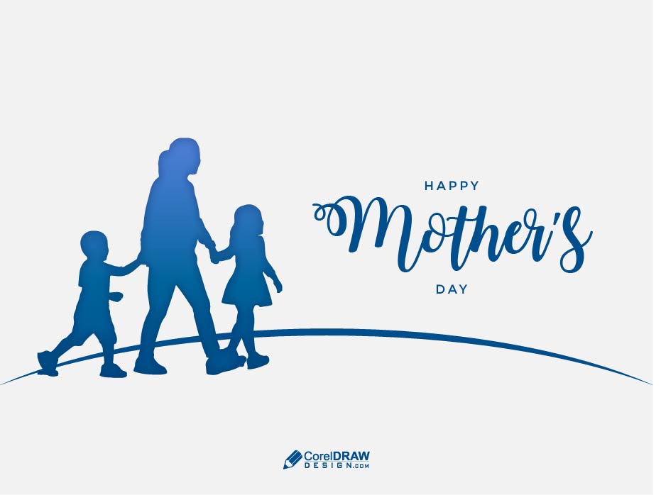 Happy Mothers Day Walking with Children Wishes Vector Card