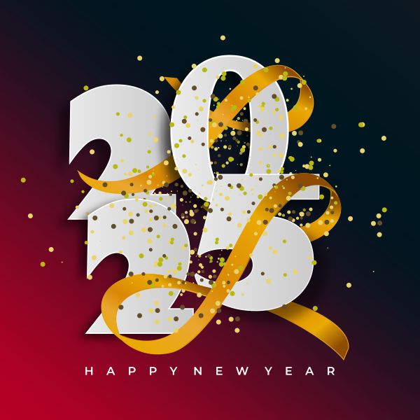 Happy New Year 2025 Gold Ribbon Greeting Card Celebration Background Free CDR