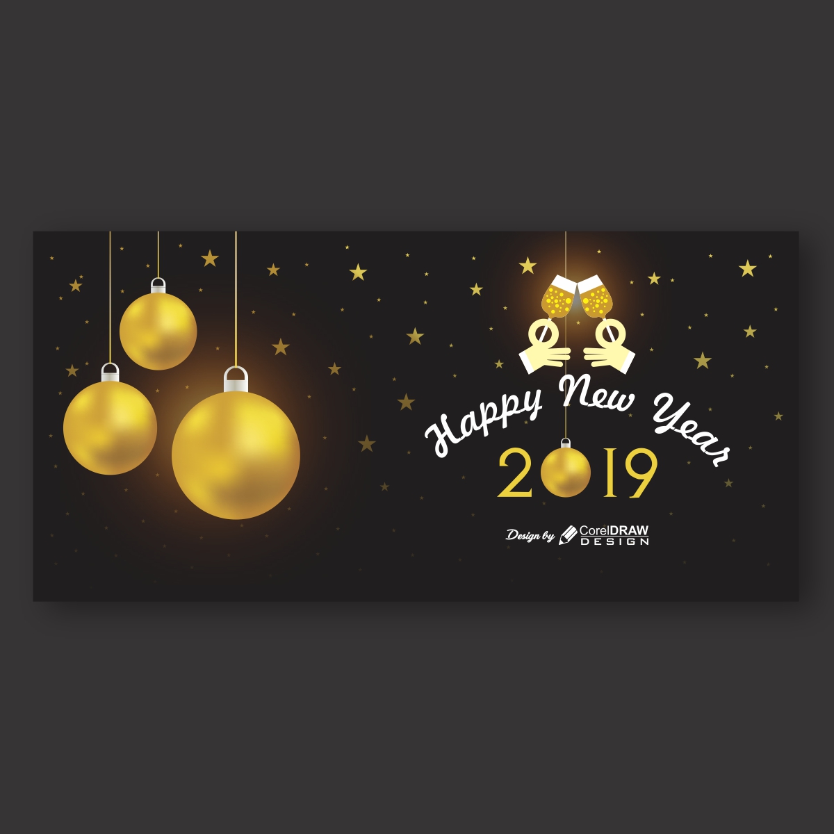 Happy New Year Banner with Golden Balls 
