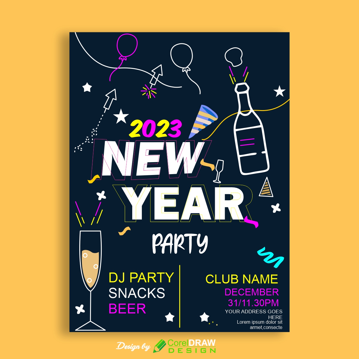 happy new year flyer vector