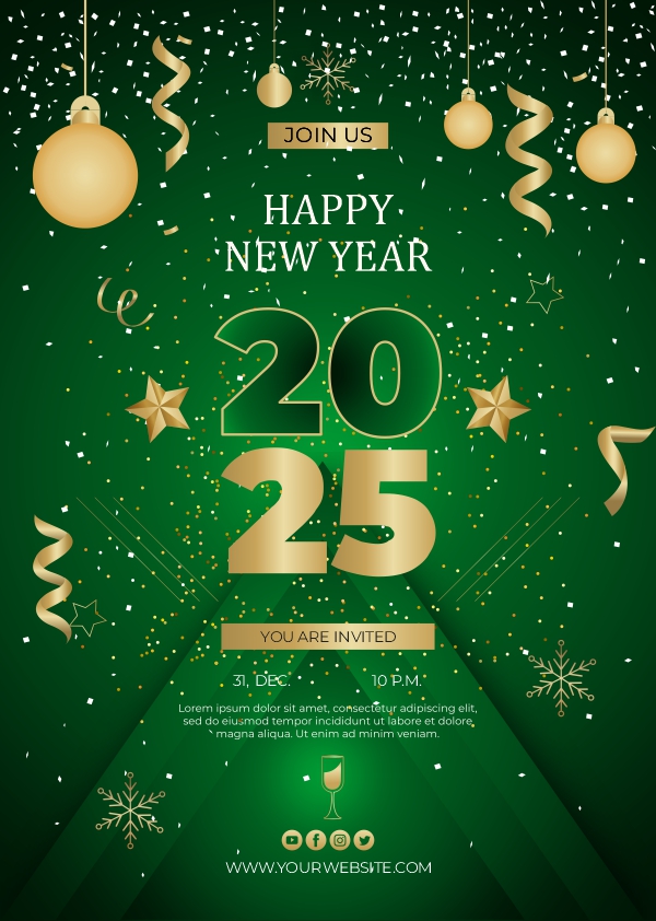 Happy new year party invitation card poster design CDR download now