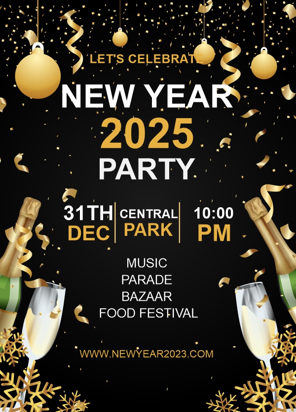 Happy new year party invitation card poster design CDR download now free