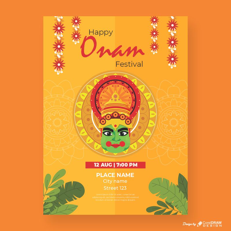 Happy Onam Festival Orange Theme Download From Coreldrawdesign