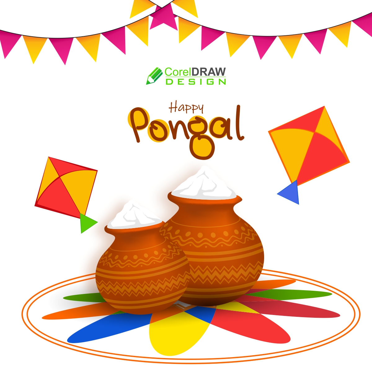 Happy Pongal Flat Background Free CDR