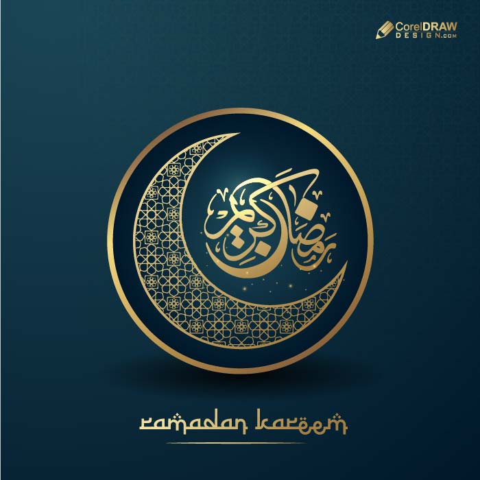 Happy ramadan kareem arabic islamic golden lantern on blue background vector