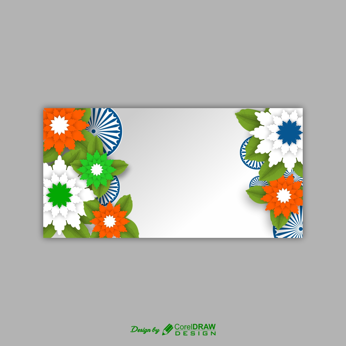 Happy Republic Day Ashoka Wheel With Tricolor Flower Banner Design 