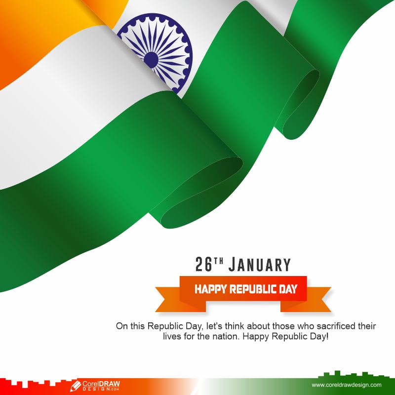 Happy Republic Day India Flag Waving Background Vector Design