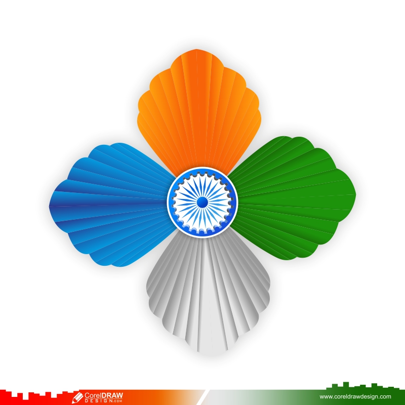 Happy Republic Day Indian Flower Theme Asoka Chakra CDR & PNG