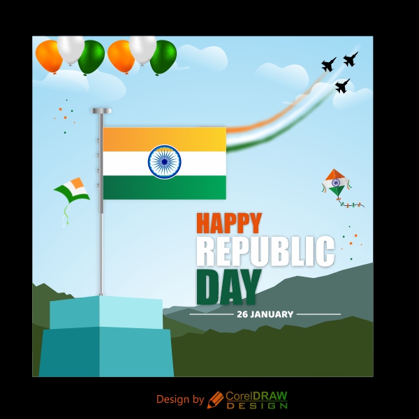 Download Happy republic day vector background With balloon and flying plane  | CorelDraw Design (Download Free CDR, Vector, Stock Images, Tutorials,  Tips & Tricks)