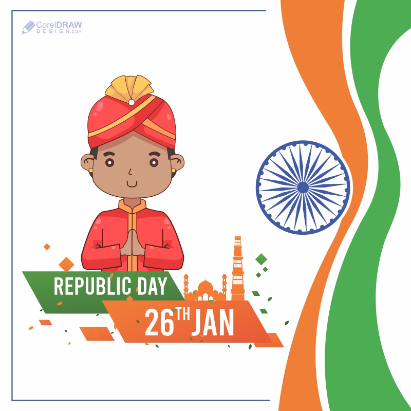 Happy Republic Day Wish Patriotic Banner Design Boy Is Wearing Indian Dress