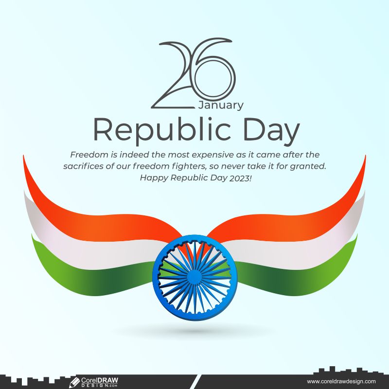 Happy Republic Day Wishes indian flag CDR vector