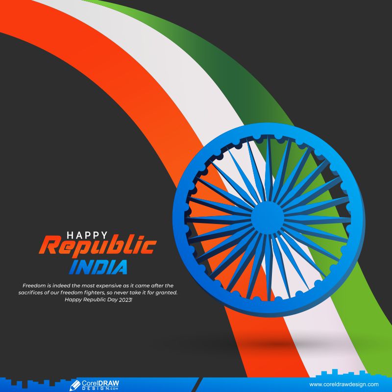 Happy Republic Day Wishes indian flag CDR vector Free