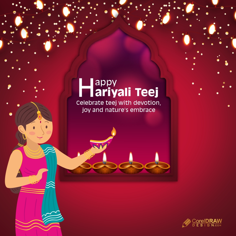 Happy Teej Greeting illustration With  Premium Cdr For Free