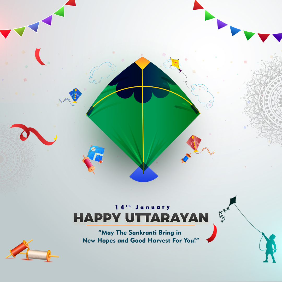 Happy Uttarayan Festival Poster with Kites, Free Psd