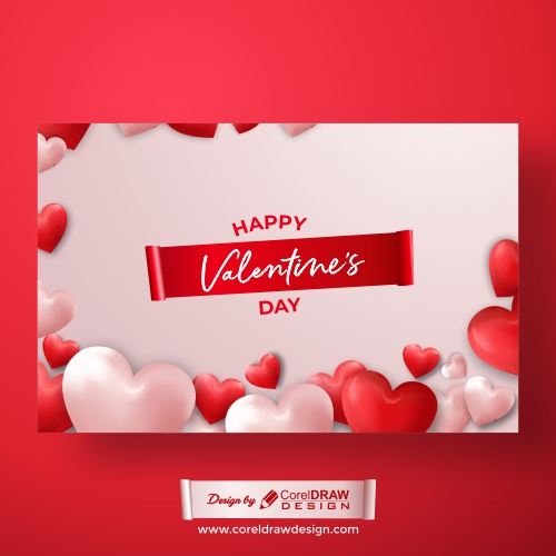 Happy Valentine Day Greeting Card on White Background, Free Vector