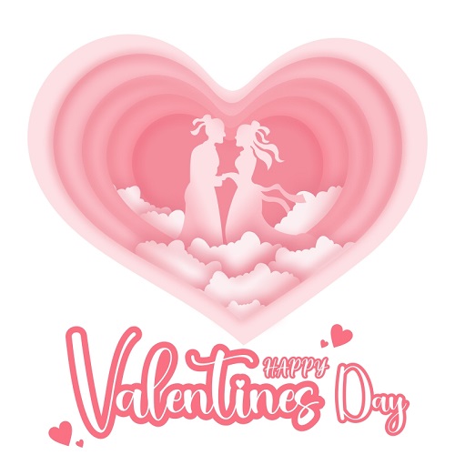 Happy Valentines Day 14 February, Valentines Couple, Pink Heart Shape Vector Image
