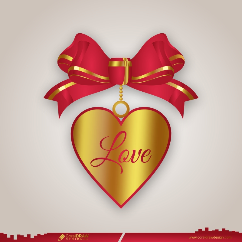 happy valentines day heart golden pendant CDR design vector