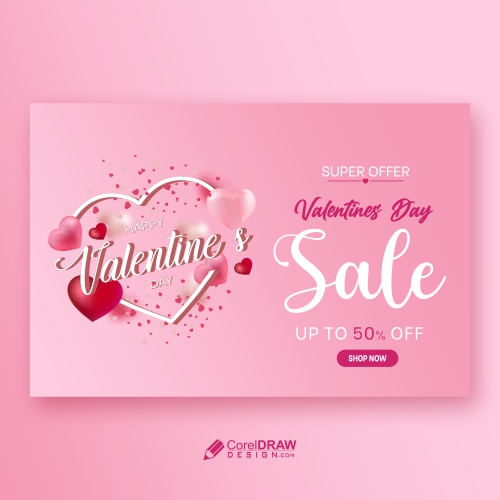Happy Valentines Day Heart Shape Concept Sale Banner Design Premium Vector