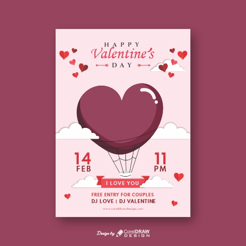 Happy Valentines Day Invitation Cupid Heart Balloon trending 2021 download free cdr file