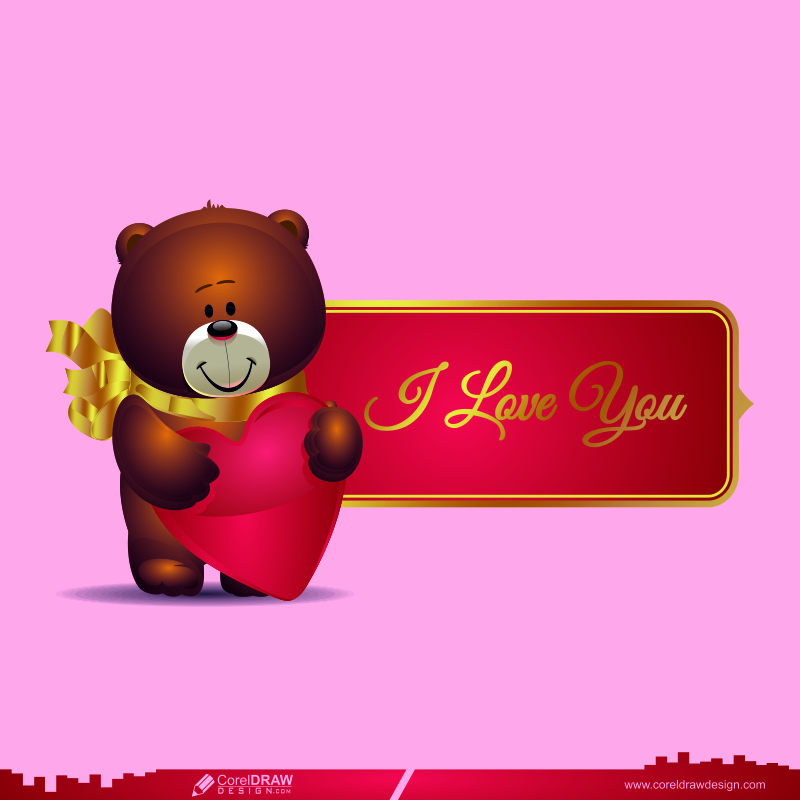 happy valentines day wishes lettering with teddy bear Vector