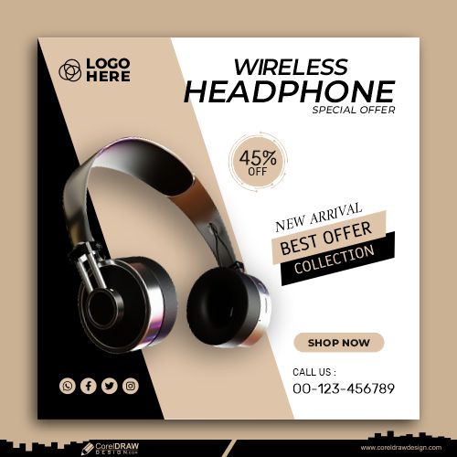 Headphone New Sale Offer Social Media & Instagram Post Template Design