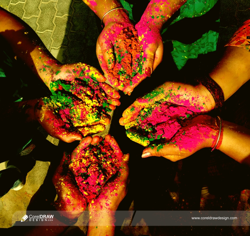 Holi Festival Trending Indian Color Powder On Circle Hands During