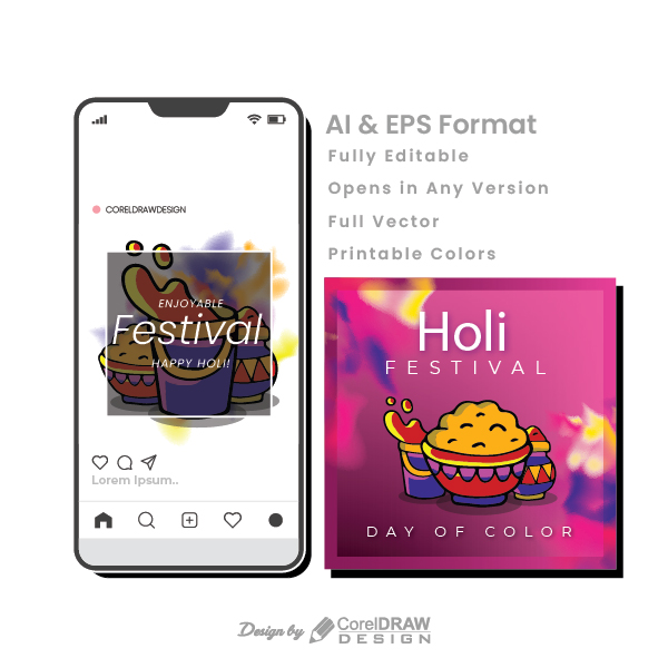 Holi Hand Drawn Mobile Mockup AI & EPS File Trending Vector Art 2021 Free Download