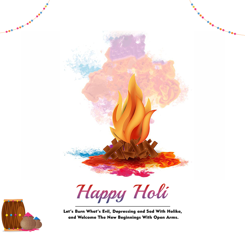 Holika Dahan Concept With Bonfire Bowls Mud Pot Full Of Dry Color  Gulal Sugarcane Illustration And Bunting Flag Decorated On White  Background Stock Vector  Adobe Stock