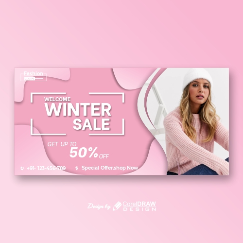 Horizontal Banner Template For Winter Sale Free Vector Design